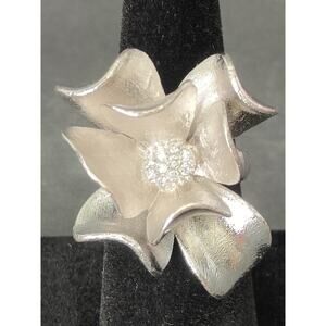 Premier Designs Magnolia Ring Antiqued Silver Tone With Cubic Zirconia Size 7